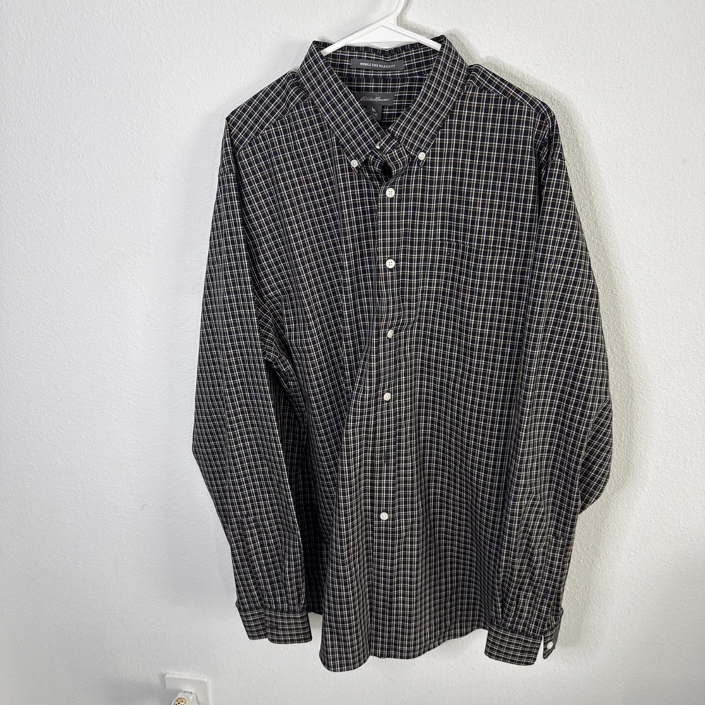 Eddie Bauer Men's Wrinkle Free Relaxed Fit Button-Down Long Sleeve Shirt  TXL